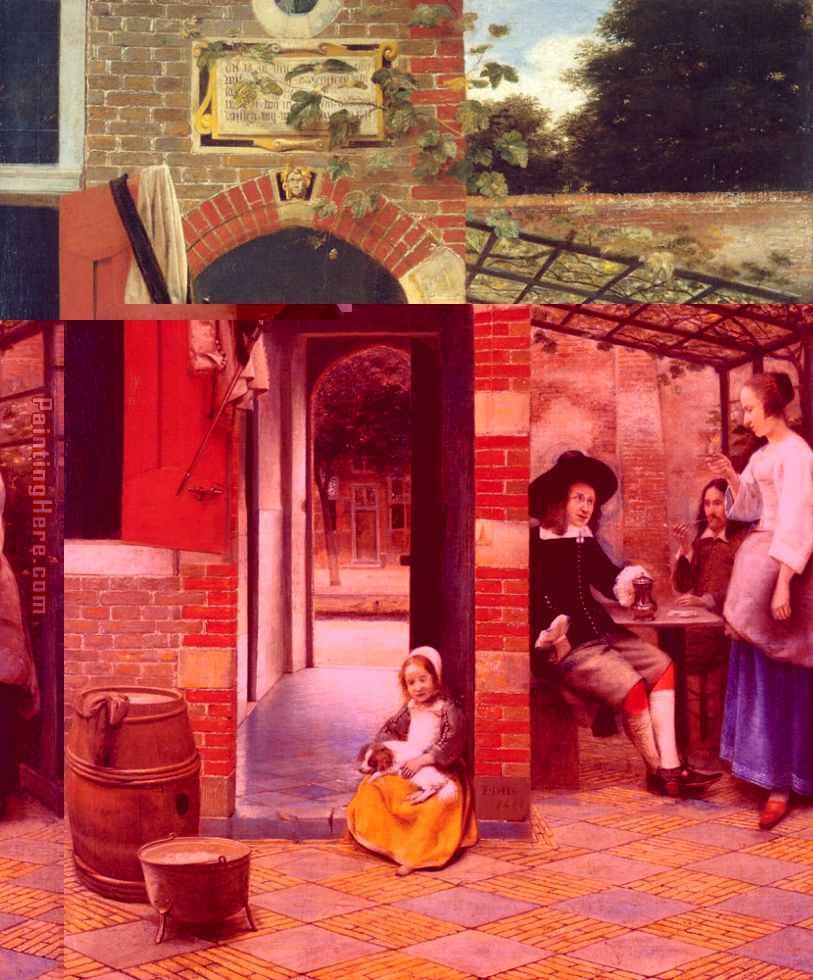 Figures Drinking in a Courtyard painting - Pieter de Hooch Figures Drinking in a Courtyard art painting